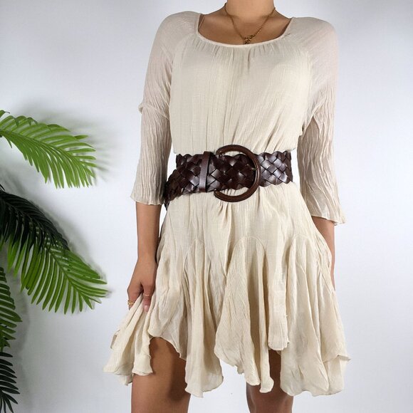 Y2K Indigo Soul Beige Flowy Boho Womens Small Dress Bohemian Fairycore Cottage - Picture 7 of 7